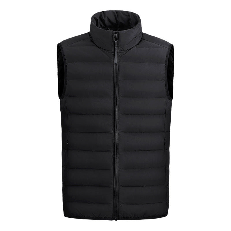 Men's Short Down Jacket Lightweight Stand Collar Vest Warm 90 White Duck Down Solid Color Second Section Seamless Vest Waistcoat
