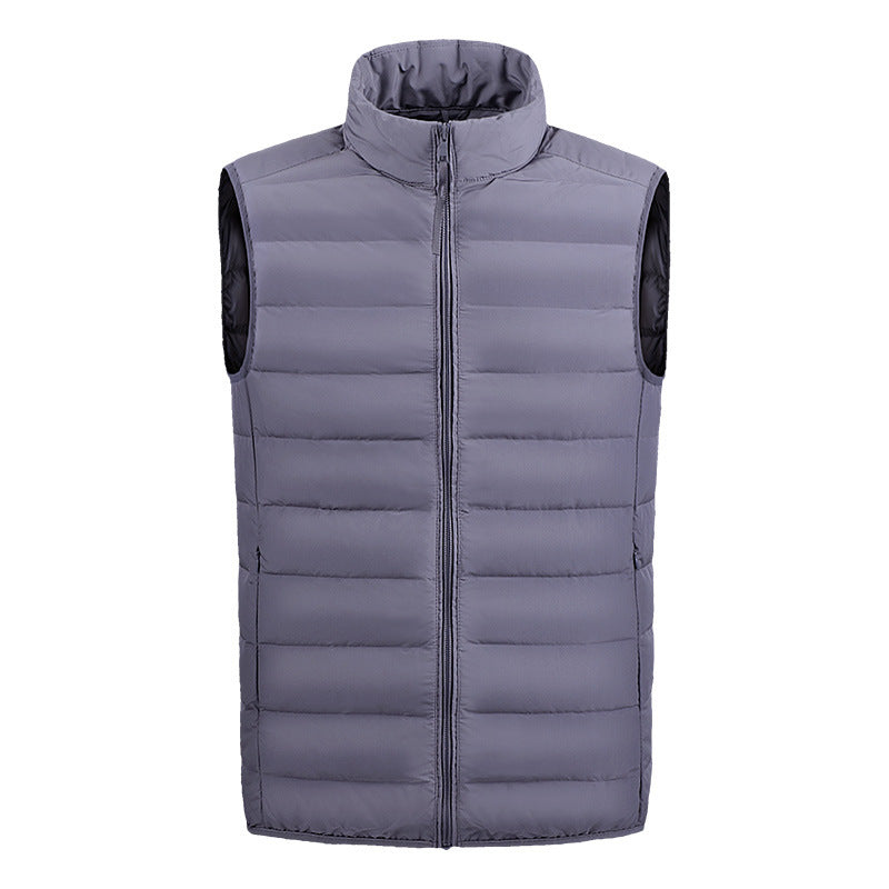 Men's Short Down Jacket Lightweight Stand Collar Vest Warm 90 White Duck Down Solid Color Second Section Seamless Vest Waistcoat